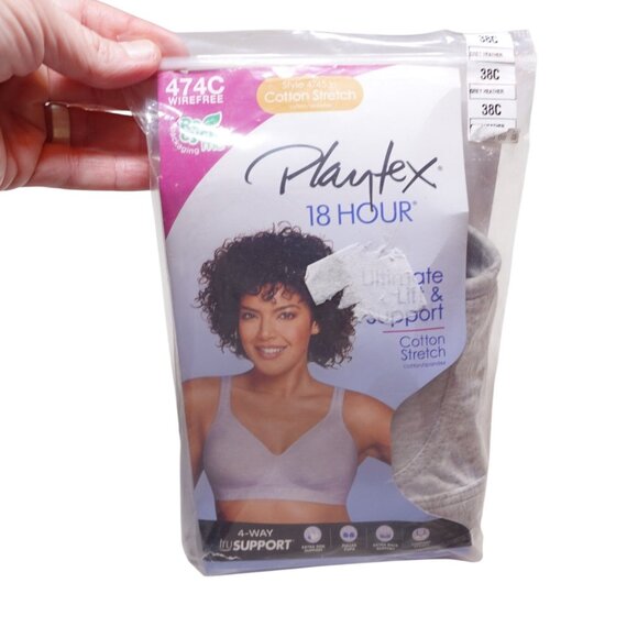 NIP Playtex 18 Hour Ultimate Lift Cotton Wireless Bra Sz 38C Gray 474C - Picture 6 of 9